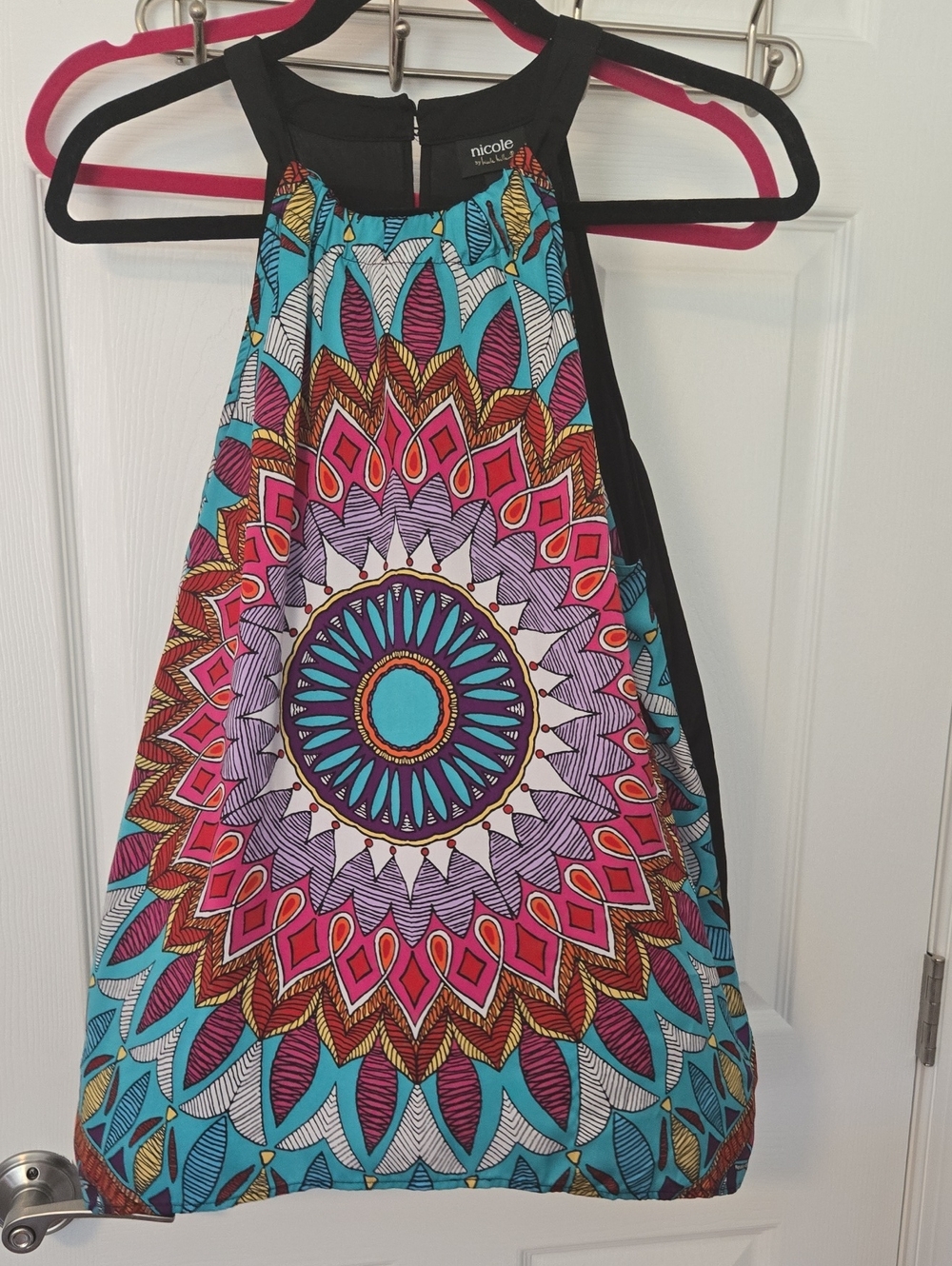 Nicole By Nicole Miller Turquoise, Pink & Purple Mandala Halter Tank